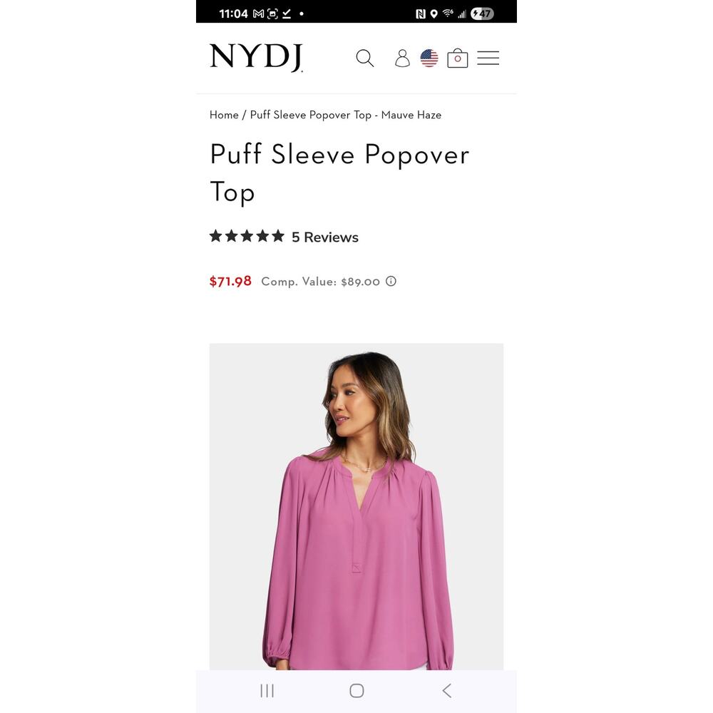NYDJ Pintuck Pleat Back Blouse – Mauve Mist (NWT)-Size Medium - Picture 6 of 7